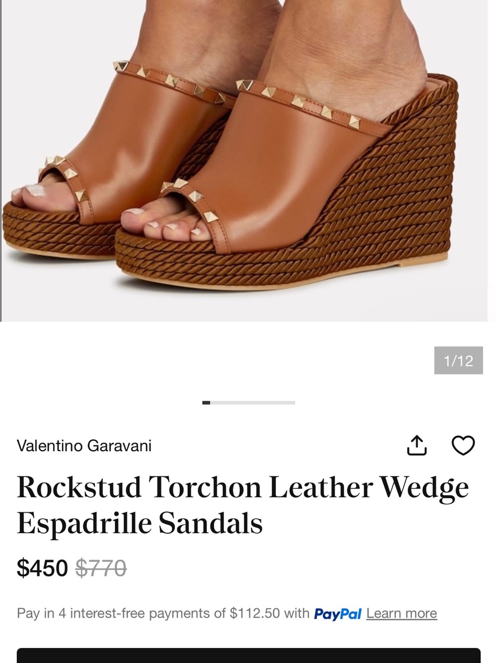 White House Black Market Brown Leather Wedge Sandals with Gold Studs
